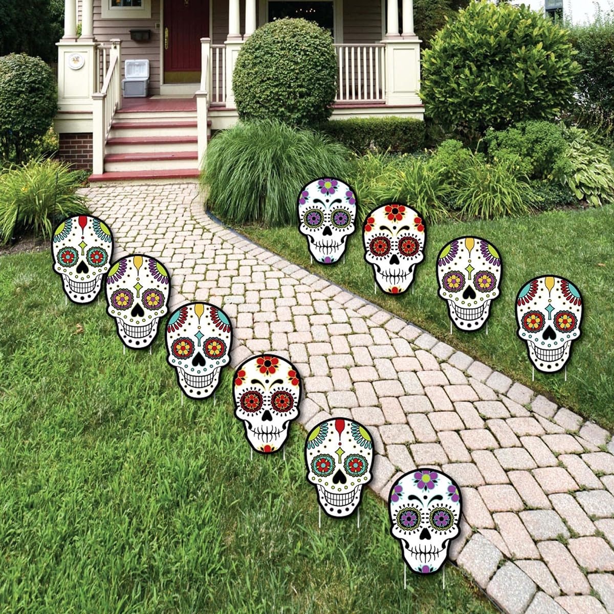 Big Dot of Happiness Day of the Dead - Sugar Skull Skeleton Lawn Decorations - Outdoor Halloween Yard Decorations - 10 Pieces