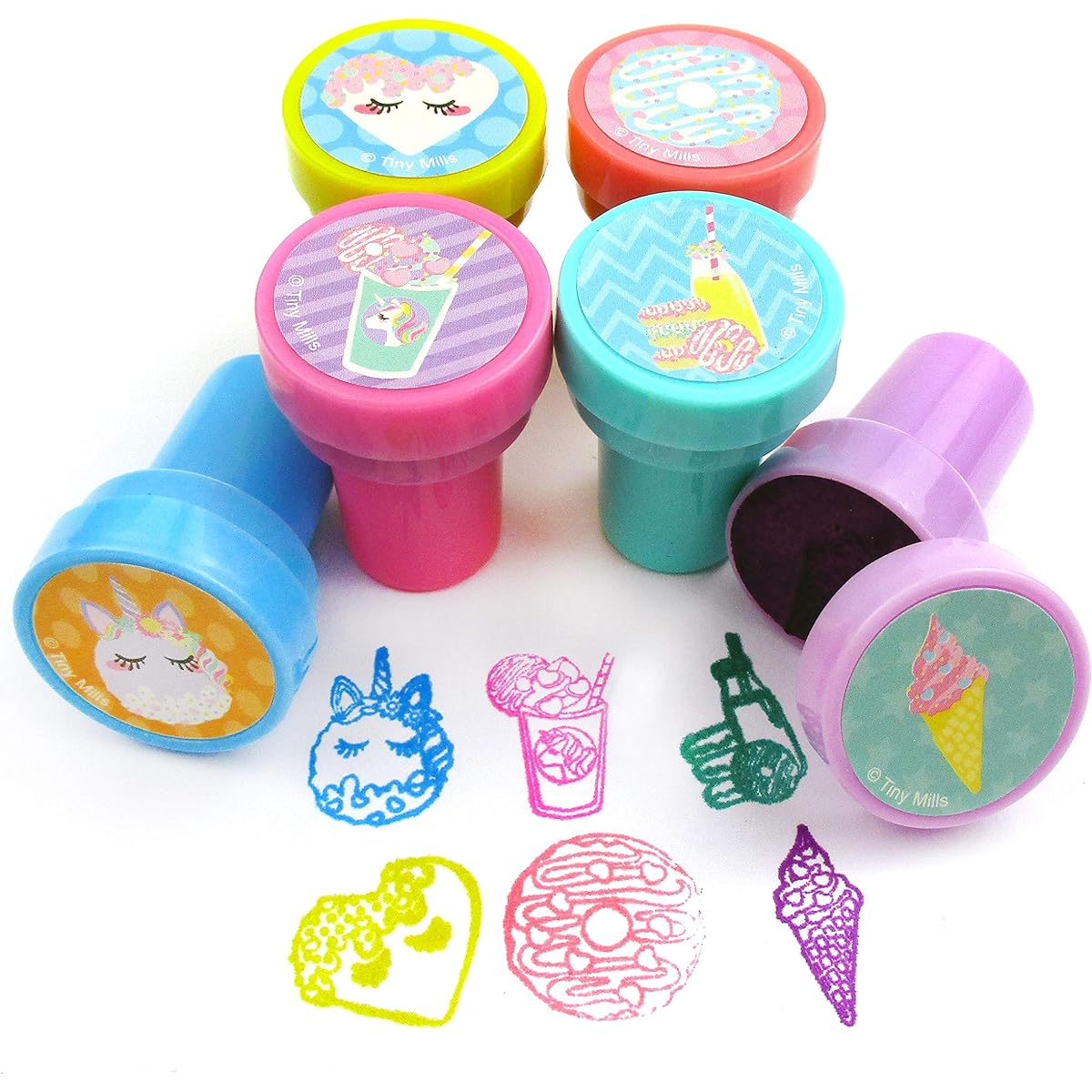 TINYMILLS 24 Pieces Unicorn Rainbow Donuts Cupcake Stampers Kids Party Favors Goody Bag Stuffed Pinata Stuffed for Girls Birthday Party Carnival Prizes Classroom Rewards (Pink)