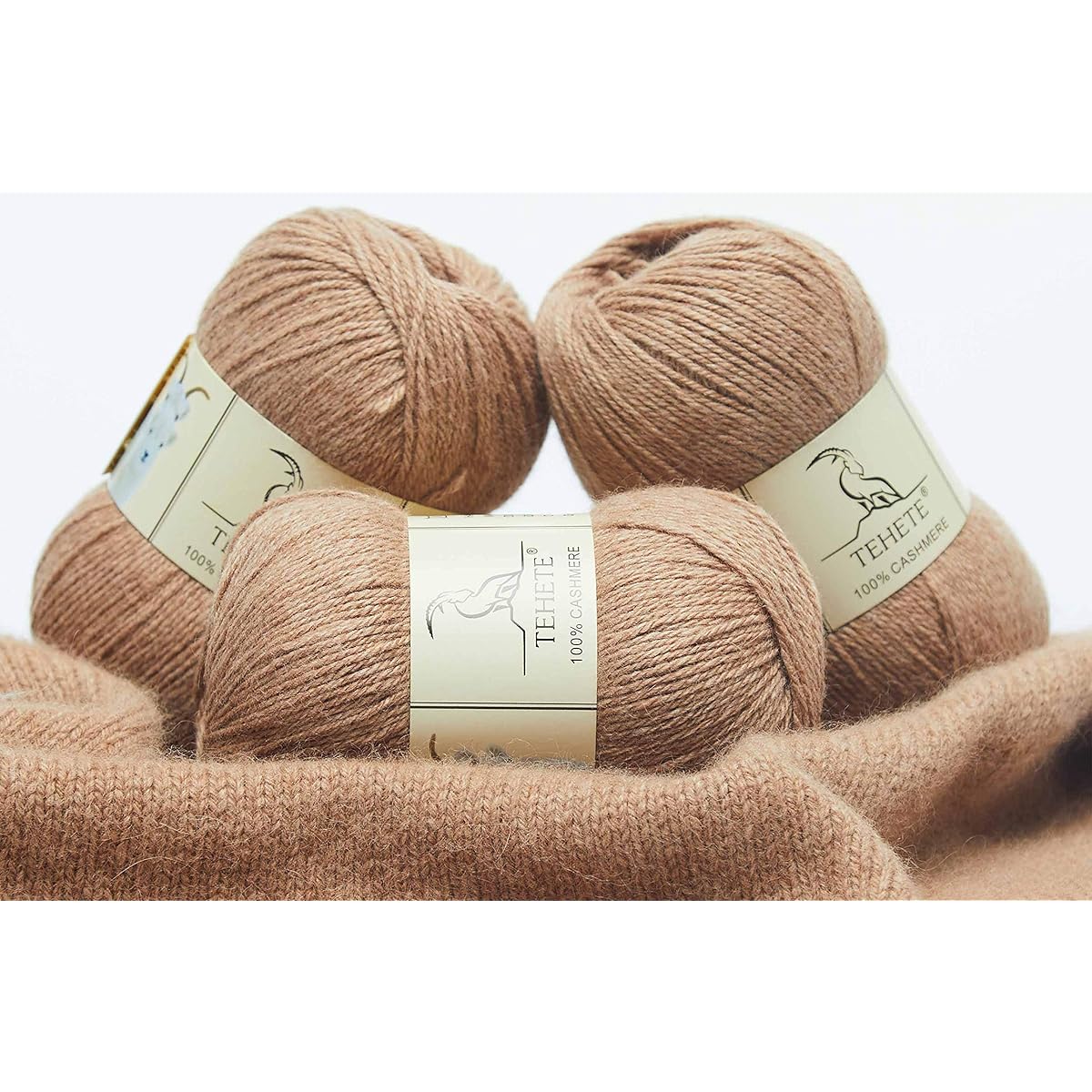 TEHETE 100% Cashmere Yarn for Crocheting 3 Ply Warm Soft Luxurious Fuzzy Knit Yarn, 150g (Khaki)