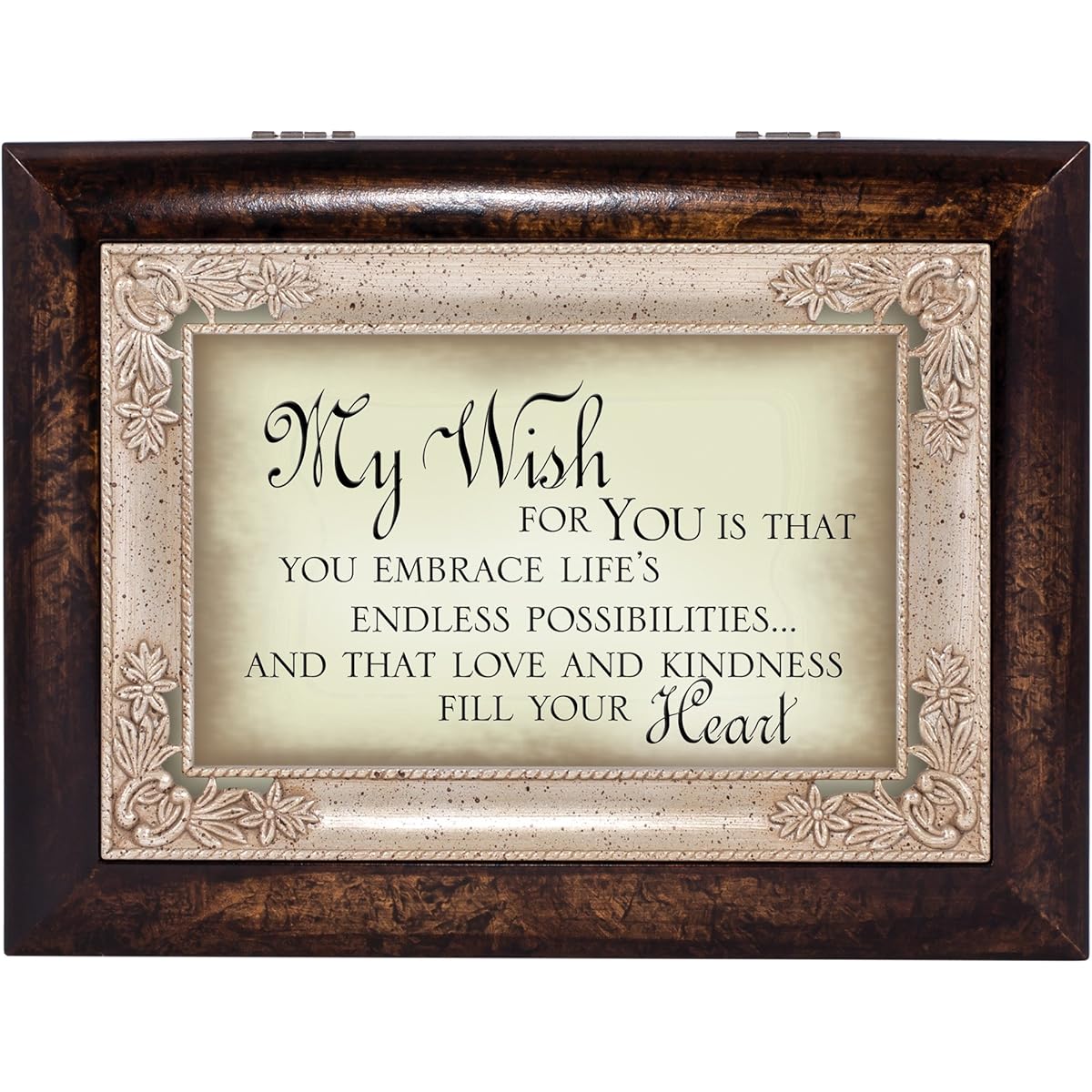 My Wish for You Dark Wood Finish Jewellery Music Box Plays Tune Amazing Grace