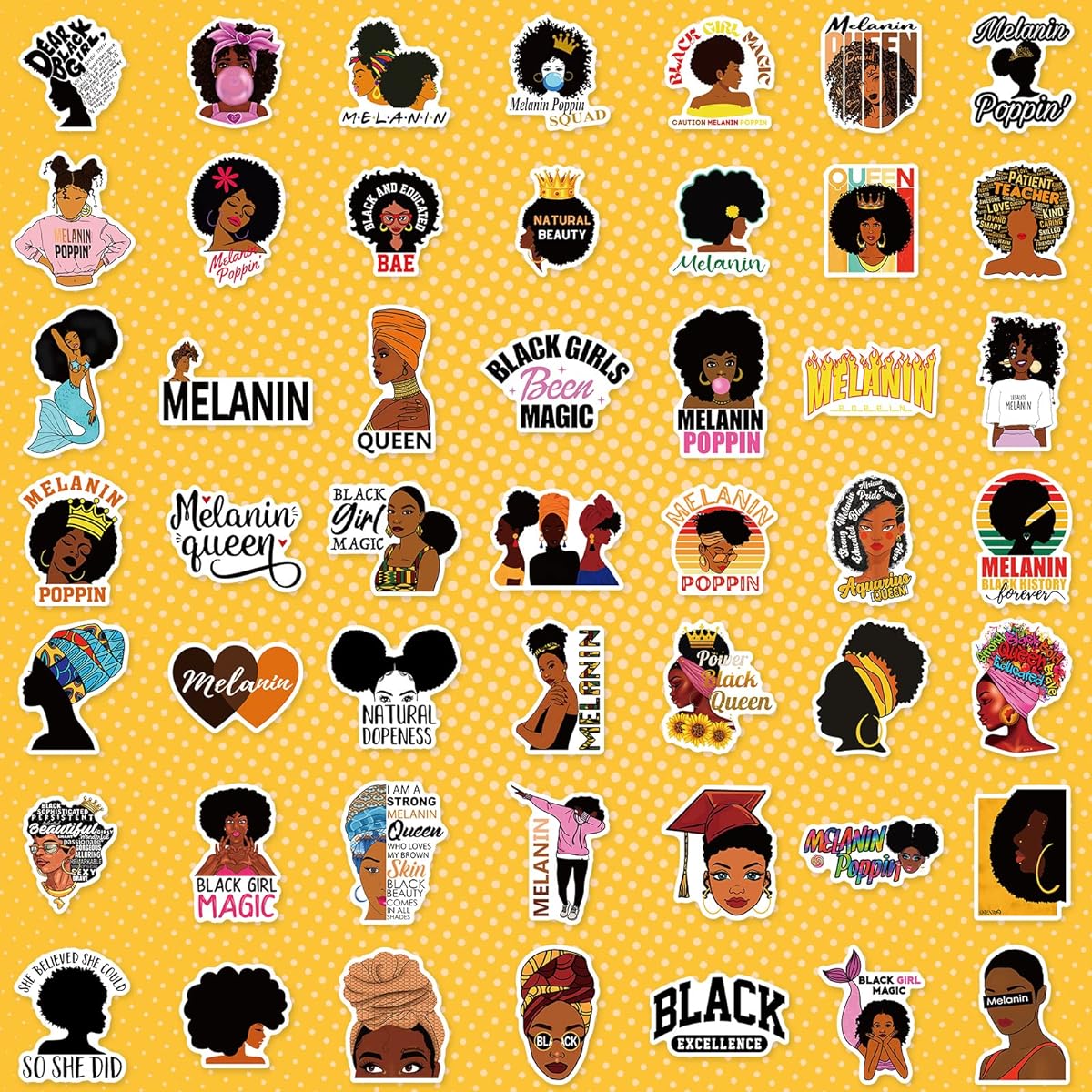 150 Melanin Poppin Stickers, Black Girls Sticker Pack.