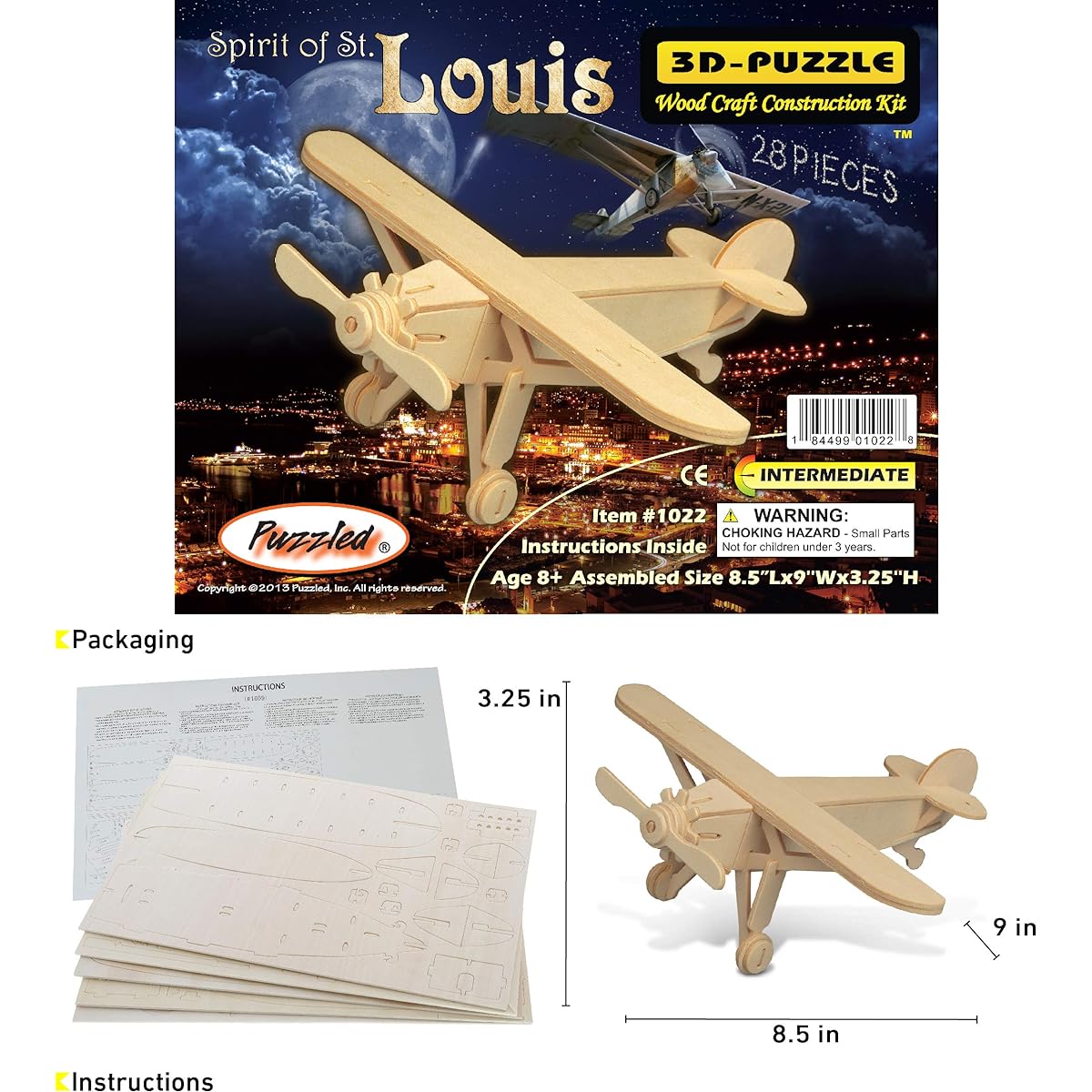 Louis Aeroplane 3D Wooden Puzzle Wood Craft Construction Kit Model Toy Plane