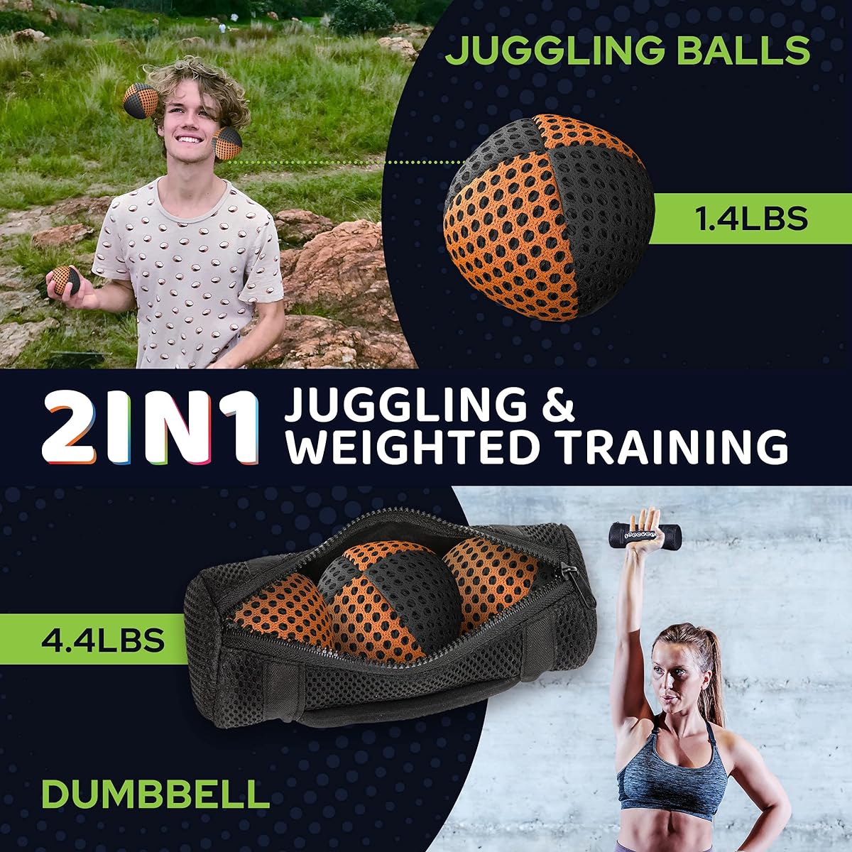 speevers Weighted Juggling Balls for Fitness 650g Power X Balls Set of 3 with Carry Pouch, Fun Indoor Workout Aid for Weight Loss and Training, Best Exercise Gift for Men and Women