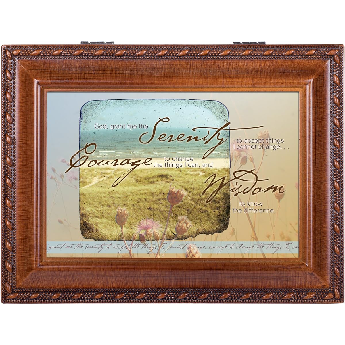 Cottage Garden Serenity Prayer Woodgrain Music Box/Jewelry Box Plays How Great Thou Art