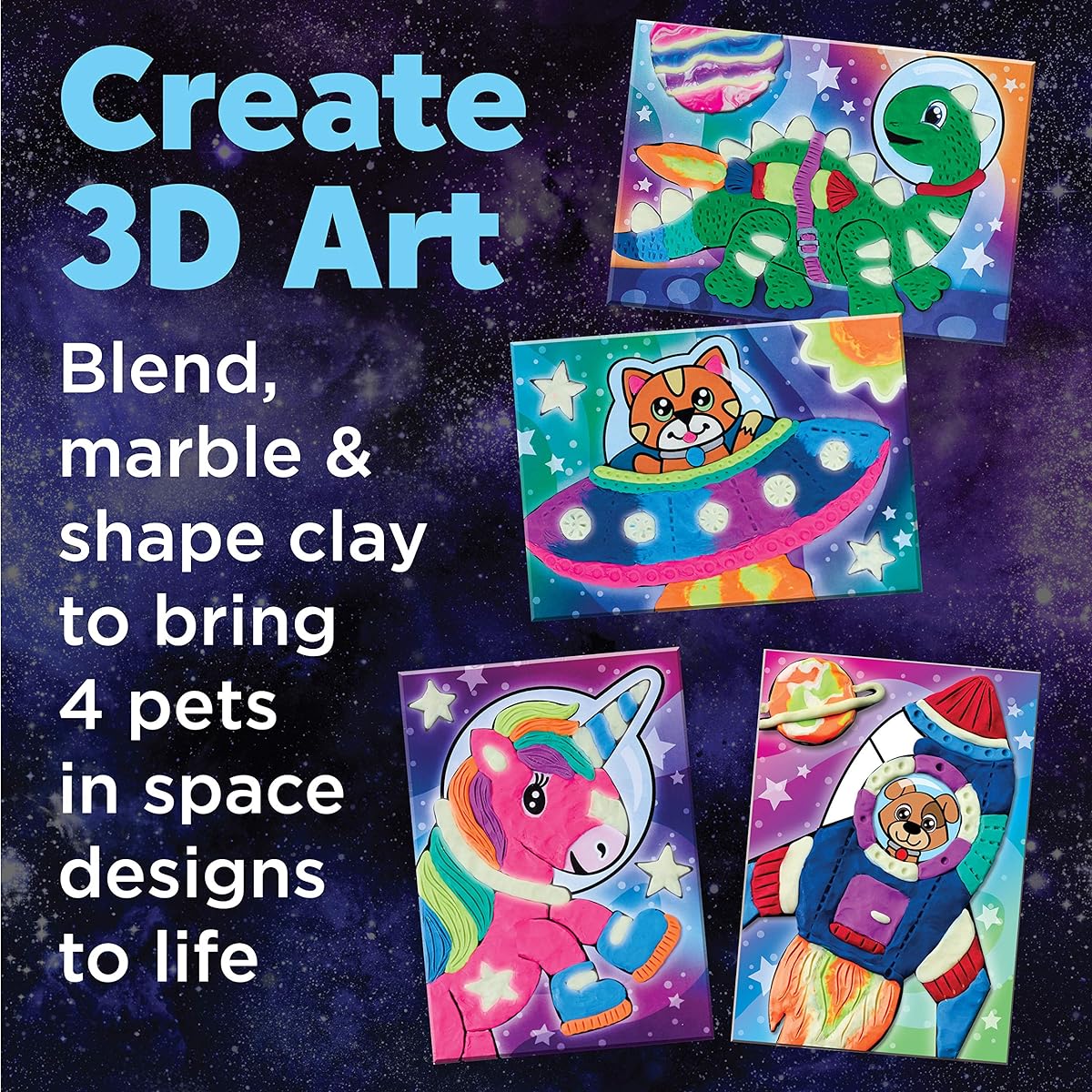 Faber-Castell Do Art Coloring Clay Space Pets - 4 Glow in the Dark Designs - Sensory Art for Kids, Multi