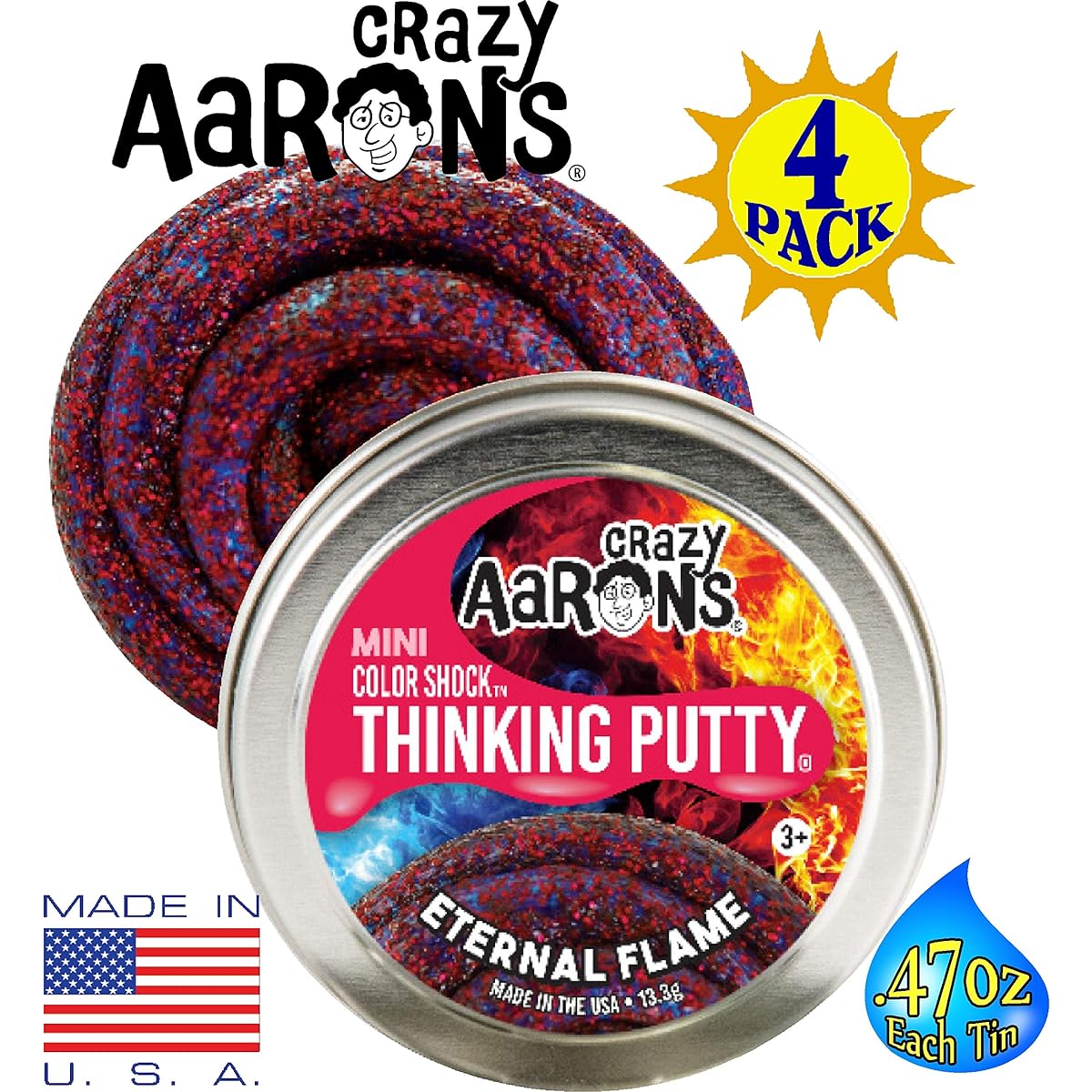 Crazy Aaron's Putty Color Shock & Holo Mini Tins (0.45 oz Each) Sunbeam, Coral Reef, Eternal Flame & Moonlight Gift Set Bundle - 4 Pack