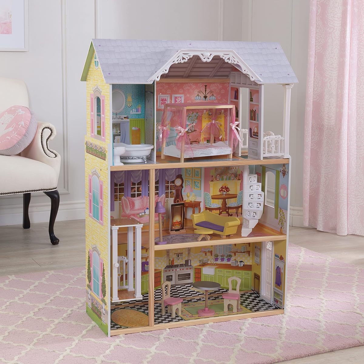 KidKraft Kaylee Wooden Dollhouse - Approximately 4 Feet Tall - Includes Elevator, Stairs and 10 Accessories - Ages 3+