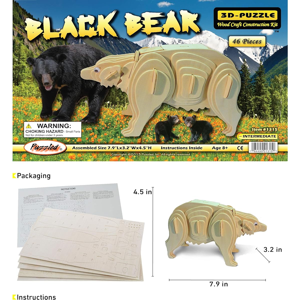 Puzzled Black Bear 3D Puzzle Wooden Construction Kit