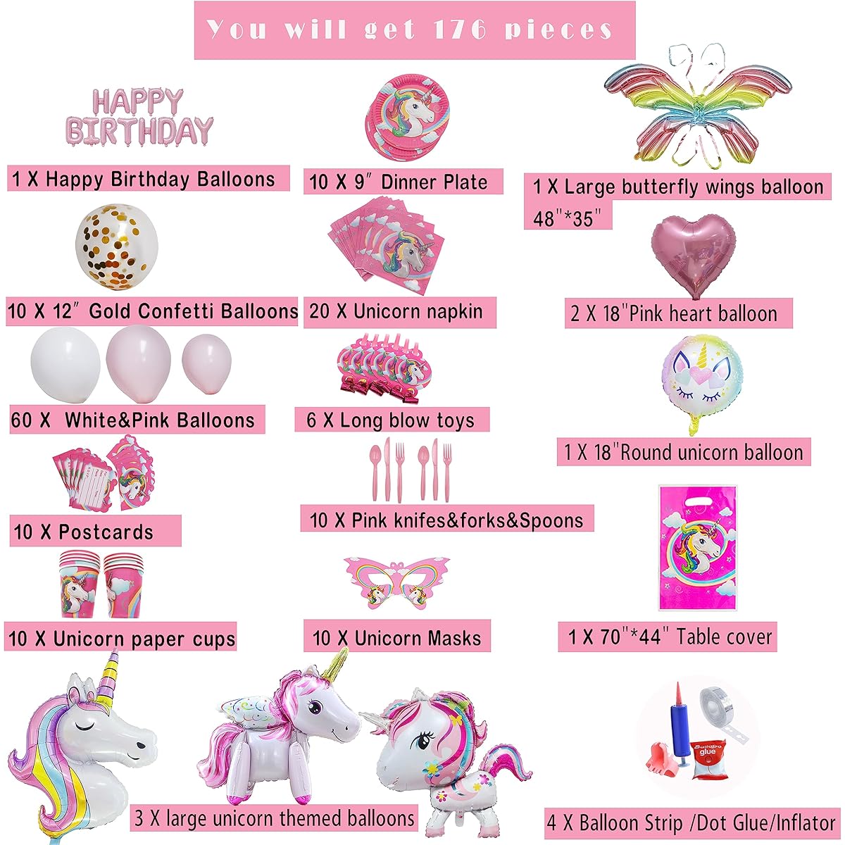 Unicorn Party Decorations Unicorn Birthday Party Supplies for Kids with Unicorn Foil Balloons