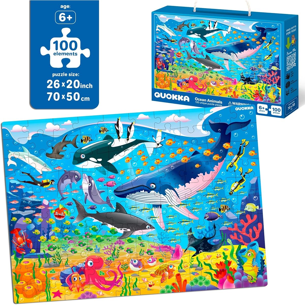 Jigsaw Puzzle 100 Pieces for Kids Ages 3-5 - Sea Animal Design Underwater Floor Puzzle Ages 4-8 - 3 Year Old Toys for Learning Sea and Forest Animals - Games for Boys and Girls Ages 8-10