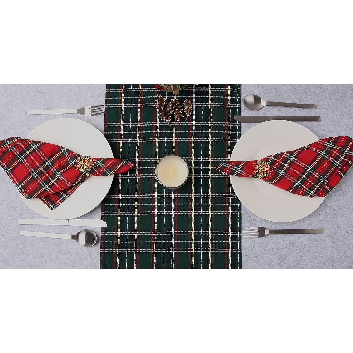 Ruth&Boaz Traditional Scottish Tartan Plaid SquareTablecloth for Famly Dinners & Christmas Parties (Green, Table Runner(30cmx182cm))