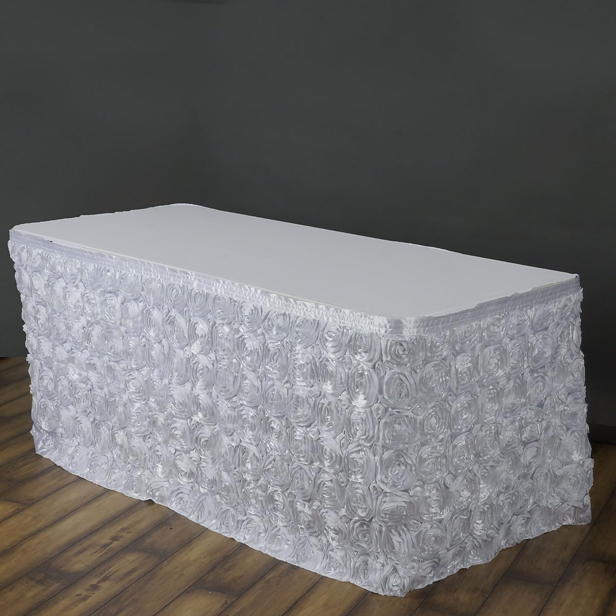 BalsaCircle 21' x 29' White Satin Raised Rose Banquet Table Skirt Linen Wedding Party Event Decoration Kitchen Dining