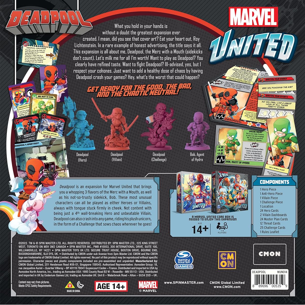 CMON Marvel United Deadpool Expansion | Tabletop miniatures game | Strategy game | Co-op game for adults and children | Ages 14 and up | 1-4 players | Average play time 40 minutes | CMON Marvel United Deadpool (English Edition)