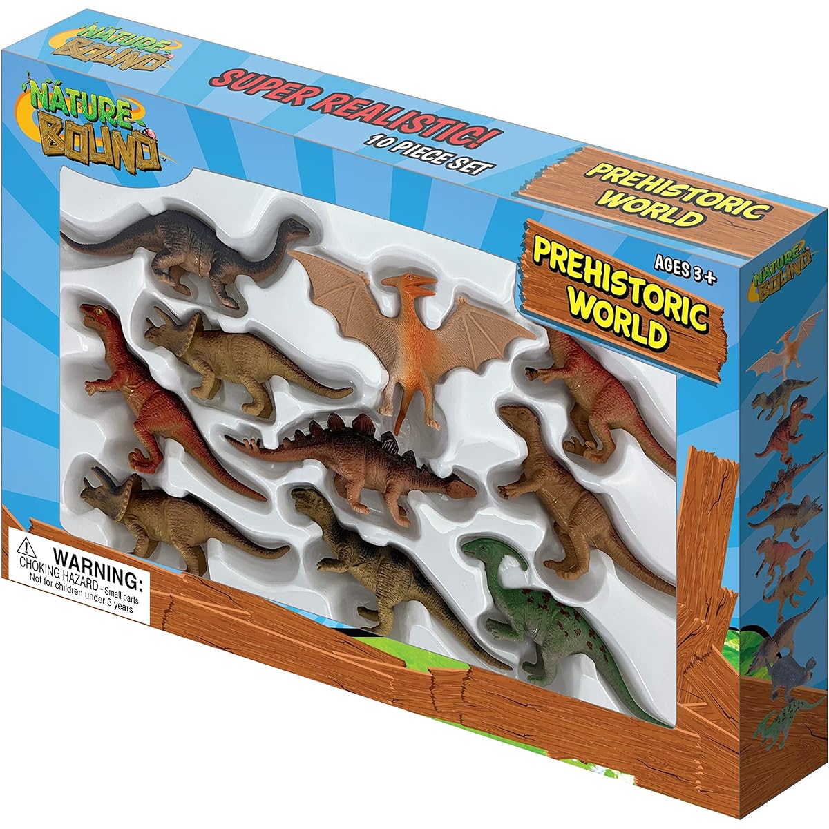 Nature Bound Toys - Prehistoric Dinosaur Animals, Box Set of 10 Hand-Painted Figures (10 Piece Set), Ages 3+, Assorted (NB561)