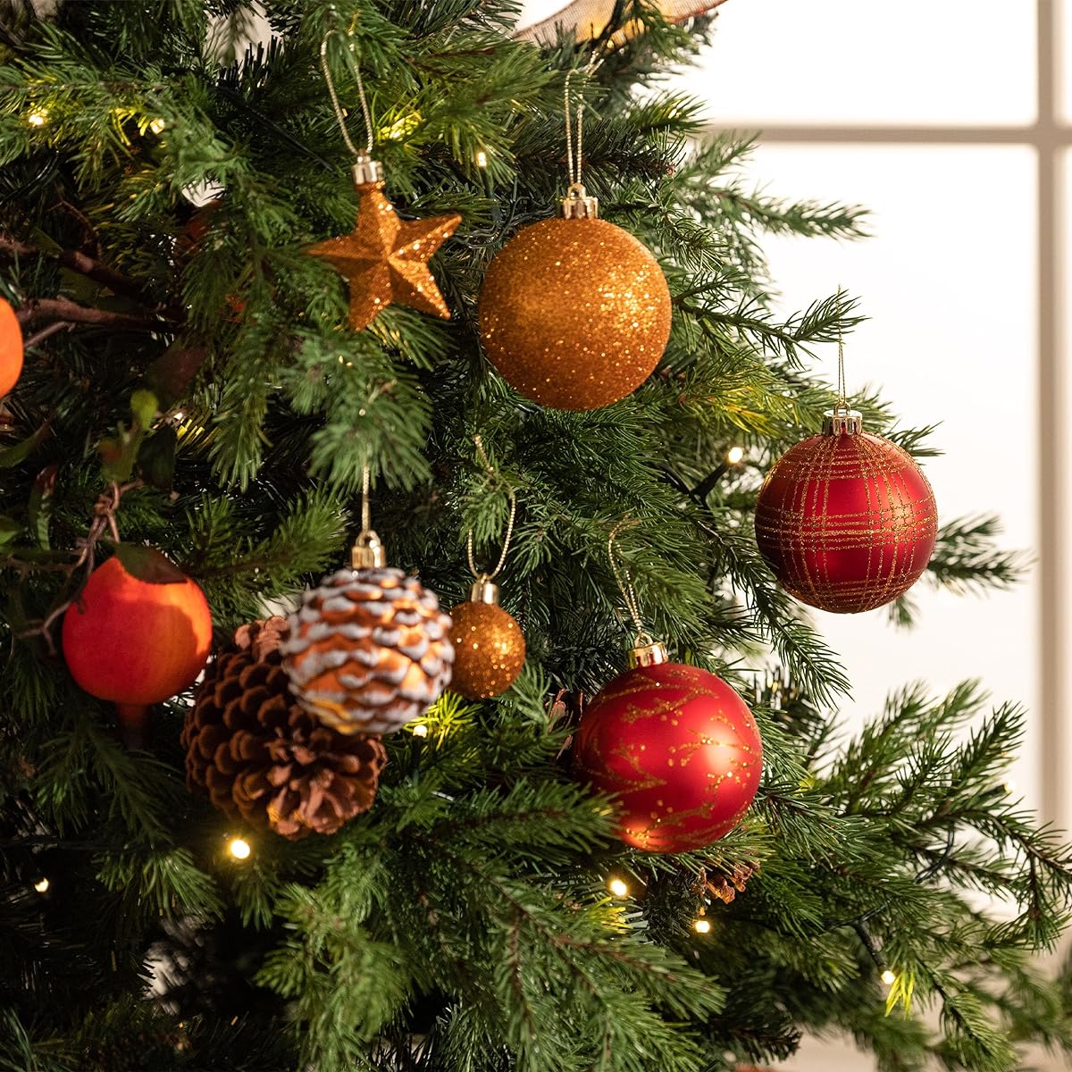 Valery Madelyn 70ct Shatterproof Red and Brown Christmas Tree Ball Ornaments Holiday Decorations Set for Christmas Tree