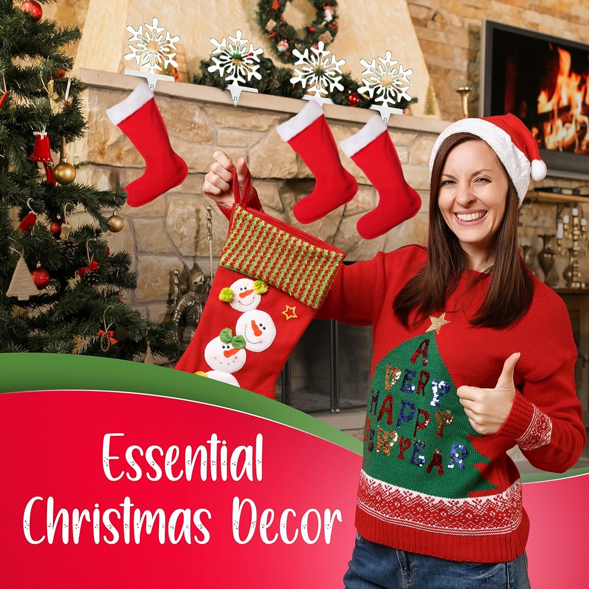 Season 4 Sparkle 4pc Snowflake Stocking Holder Perfect for Hanging - Sturdy Christmas Stocking Holder for Fireplace Mantle as Essential Christmas Decoration