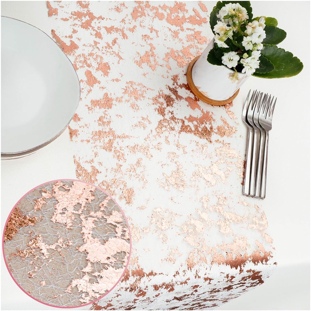 PapaKit Shimmering Metallic Rose Gold Sheer Table Runner 11" x 68' Roll for Holidays, Weddings, Parties and Everyday Decor
