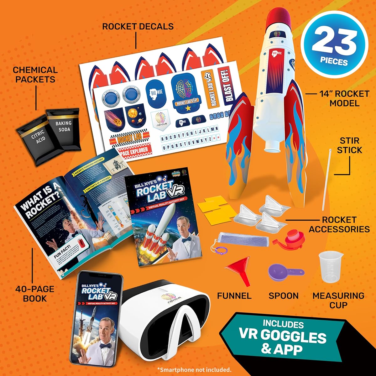Abacus Brands Bill Nye's Rocket Lab VR Virtual Reality Kids Science Kit Book and Interactive Learning Activity Set