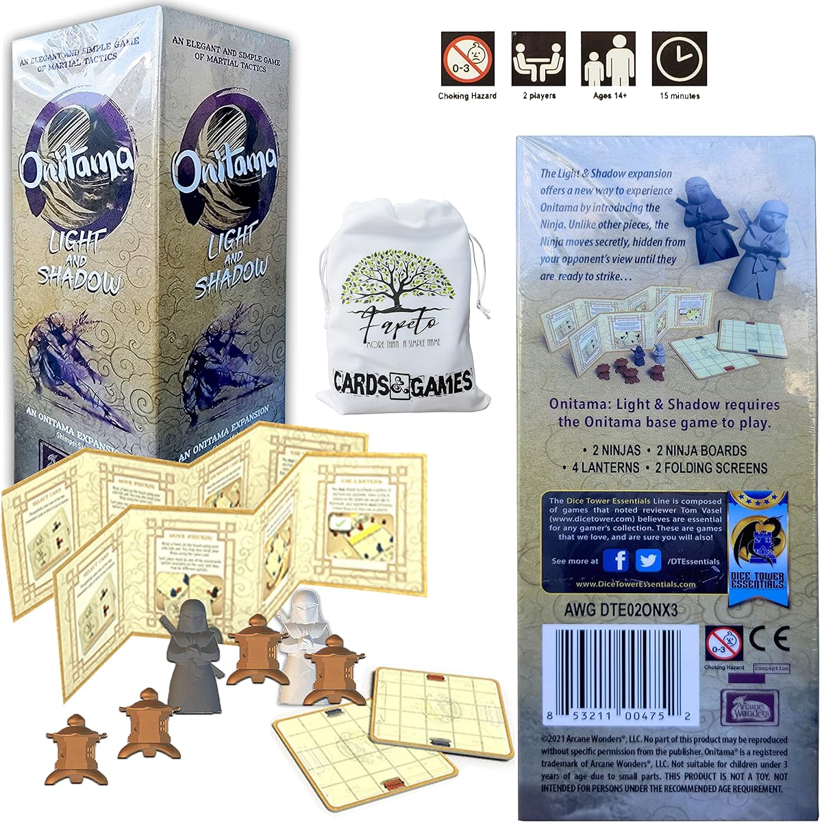 Martial Tactics Only Expansion (Light and Shadow, Teacher's Path and Wind Direction) ONITAMA Game Board Set with Random Color Drawstring Bag