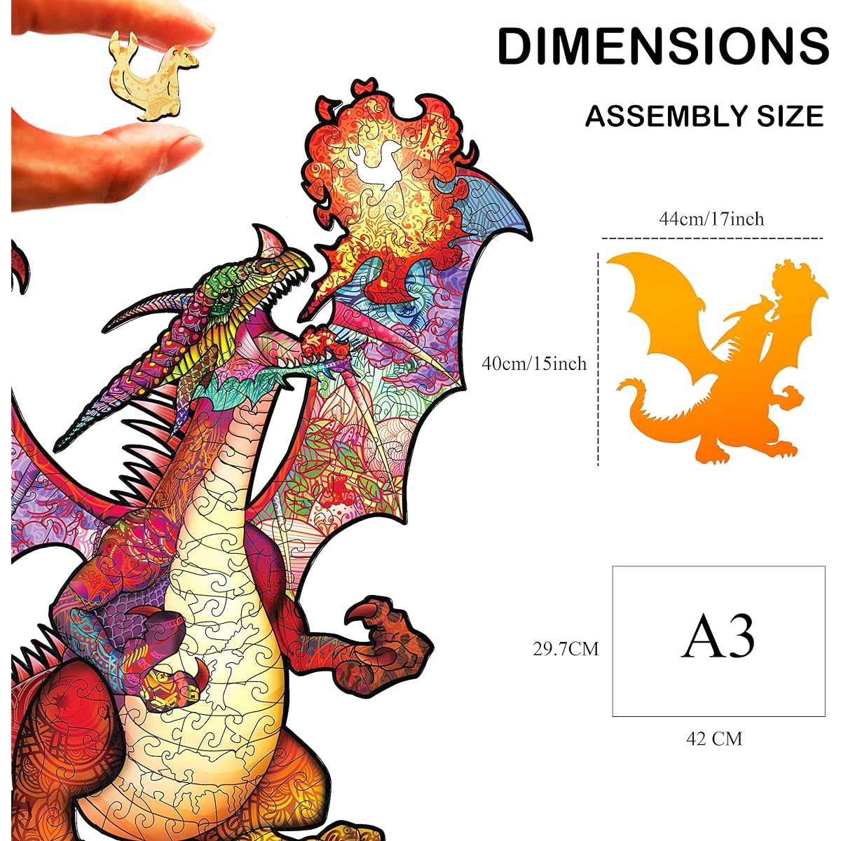 NATITI Jigsaw Puzzle for Adults Wooden Puzzle King Size Dinosaur/Dragon Themed Puzzle Wooden Puzzle for Adults 17x15 Inch 208 Pieces