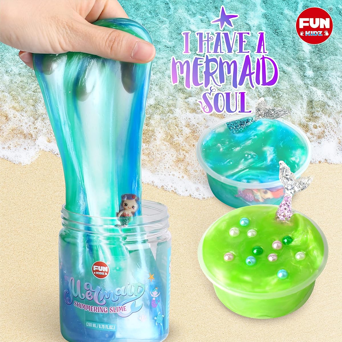 FunKidz 35.16 fl oz Mermaid Slime Pack for Girls Ages 6-8 Big Premade Shimmer Sparkle Glitter Kids Slime Toy Birthday Party Gift