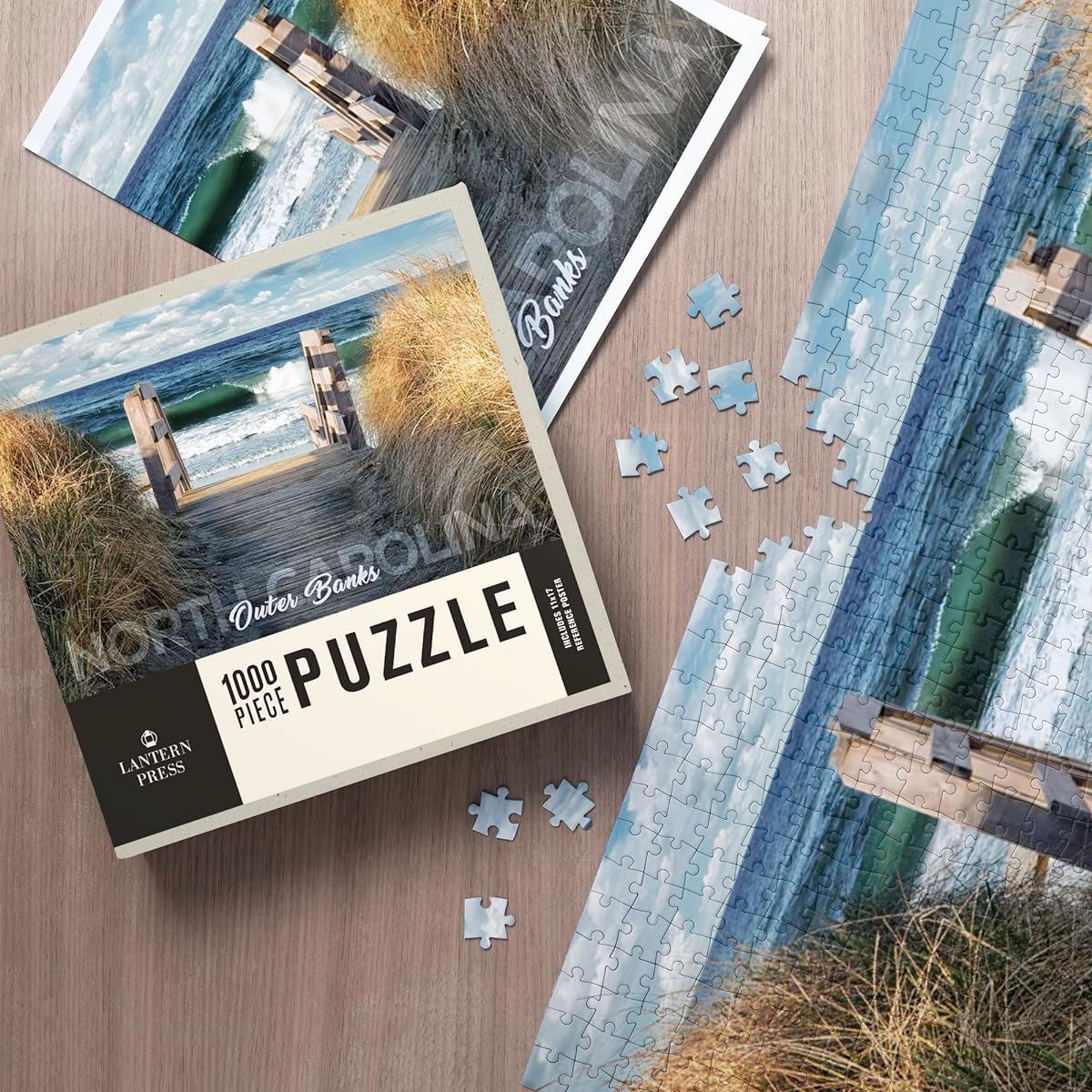 1000 Piece Puzzle Outer Banks North Carolina Stairs to Beach (Made in the USA, Eco-Friendly Materials, Linen Paper Jigsaw Puzzle for Adults and Families)