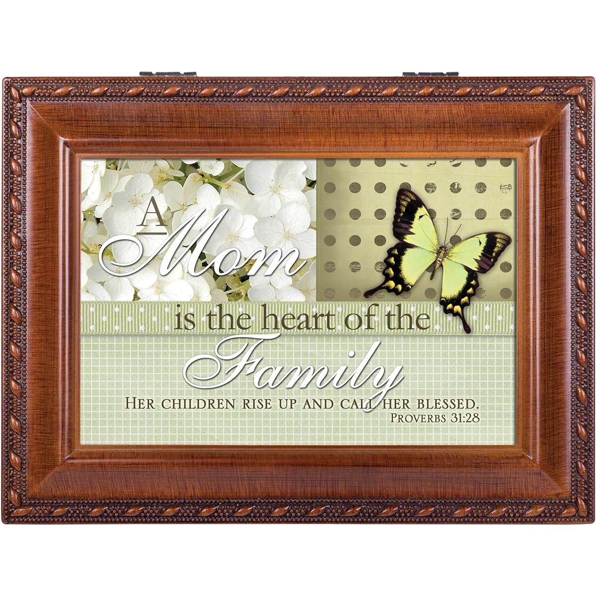 Cottage Garden Mom Woodgrain Music Box/Jewelry Box Plays How Great Thou Art