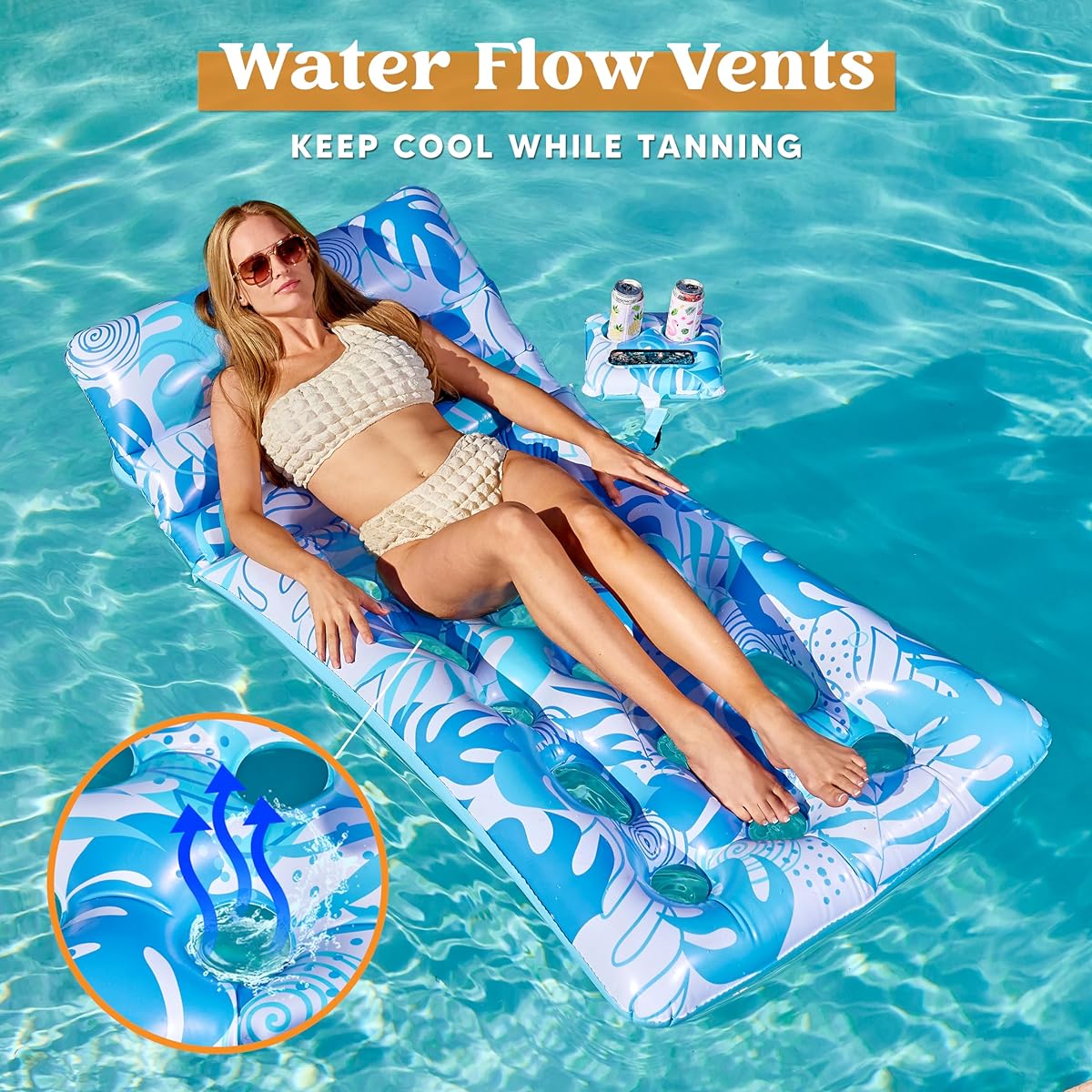 Sloosh Tropical Leaf Pool Lounger with Adjustable Backrest (Blue)