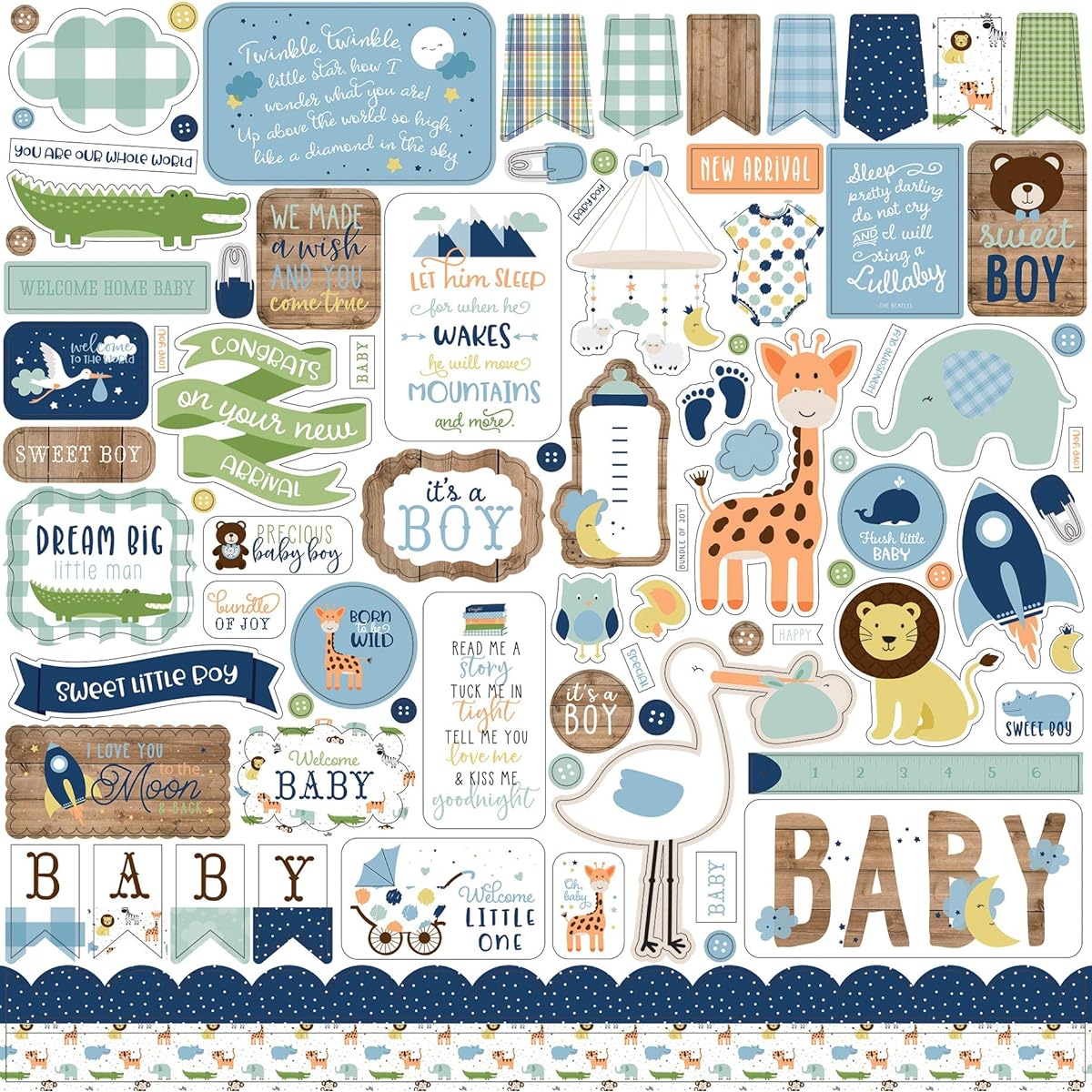 Baby Boy Cardstock Stickers 12"X12"-Elements -AB203014