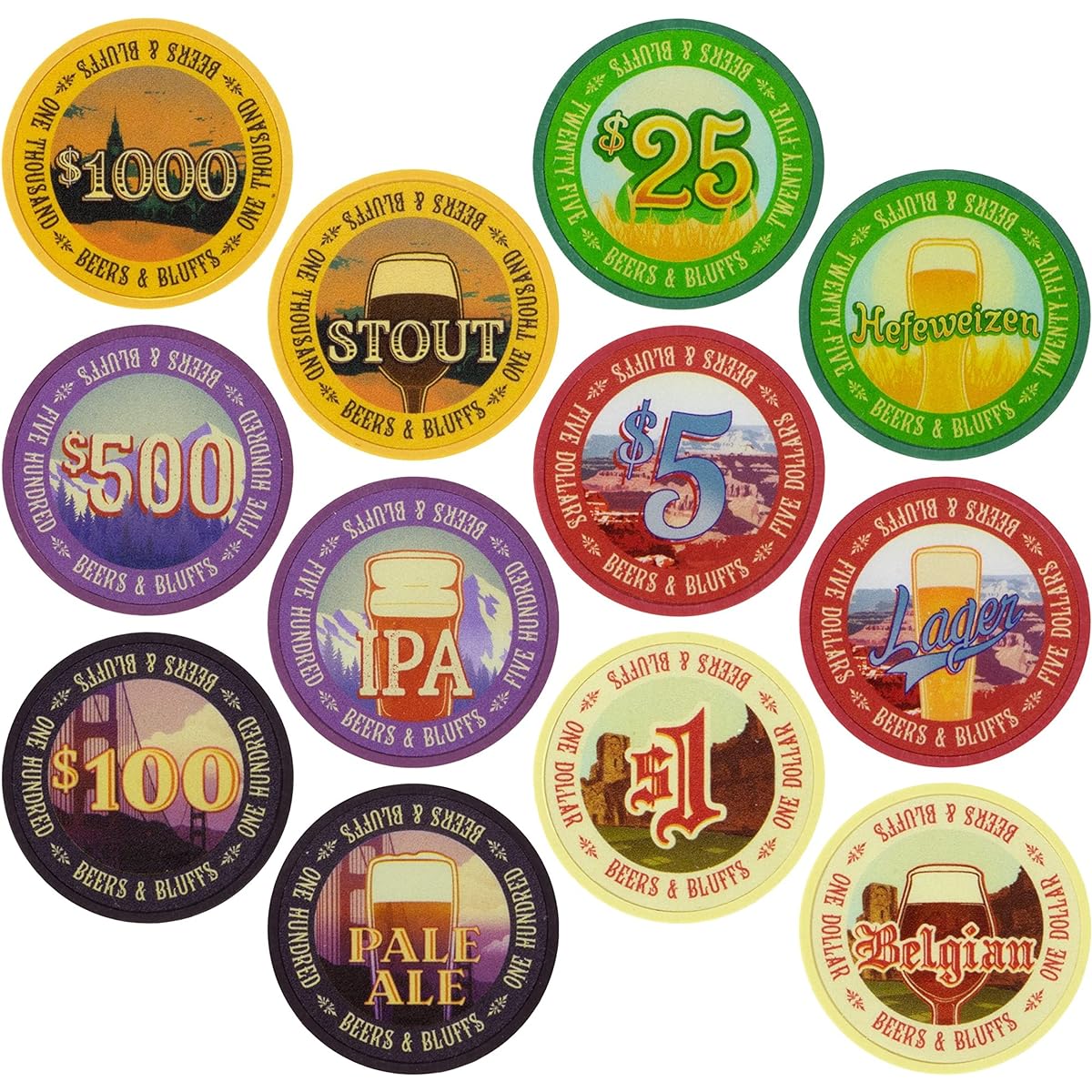 Beers & Bluffs Poker Chip Set - Craft Brew Themed Playing Cards, 2 Decks, 200 Beer Bottle Poker Chips in a Gift Tin