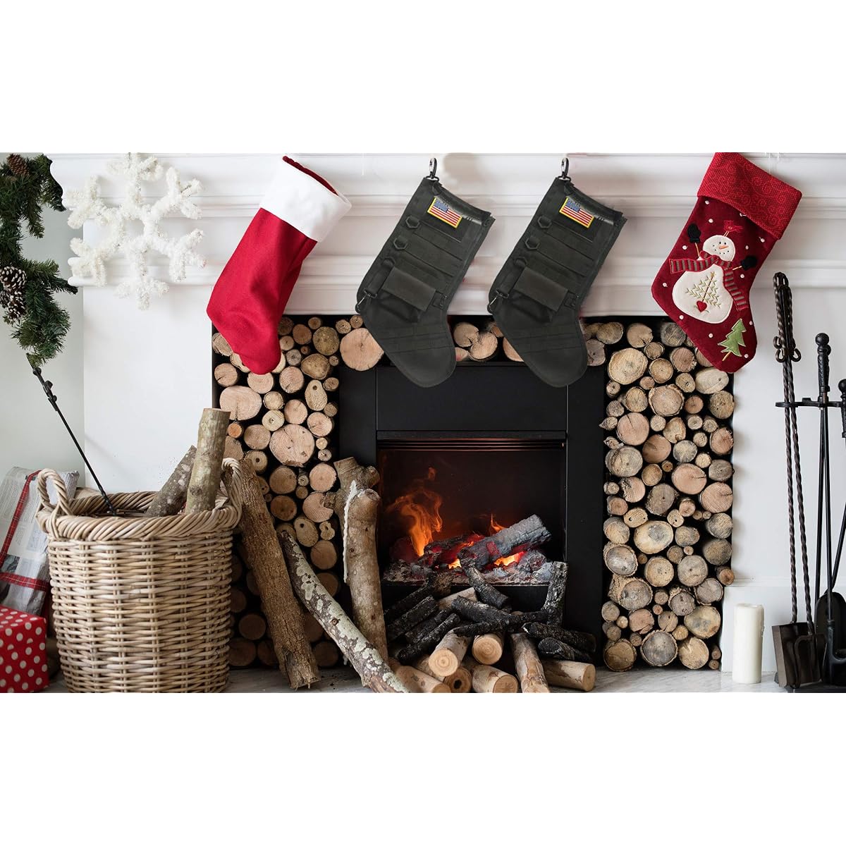 Tactical Stockings with Handles, Perfect Mantelpiece Decoration, Military Save Month Decor, Gift for Veterans/Patriotic Outdoor People (Black)