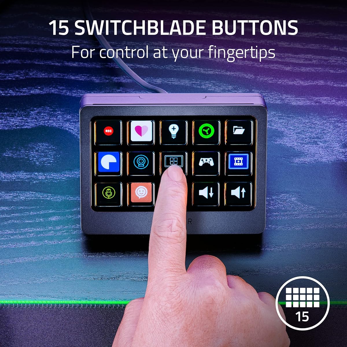 Razer Stream Controller X: All-in-One Keypad for Streaming - 15 Switchblade Buttons - Multi-Link Macros - Interchangeable Magnetic Faceplates - Designed for PC & Mac