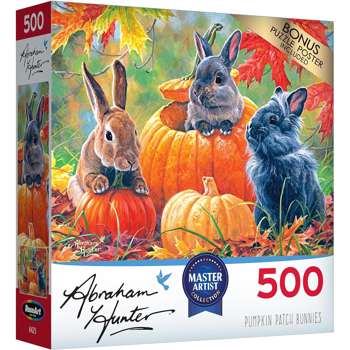 RoseArt Abraham Hunter Jigsaw Puzzle 500 Piece Pumpkin Patch Bunny