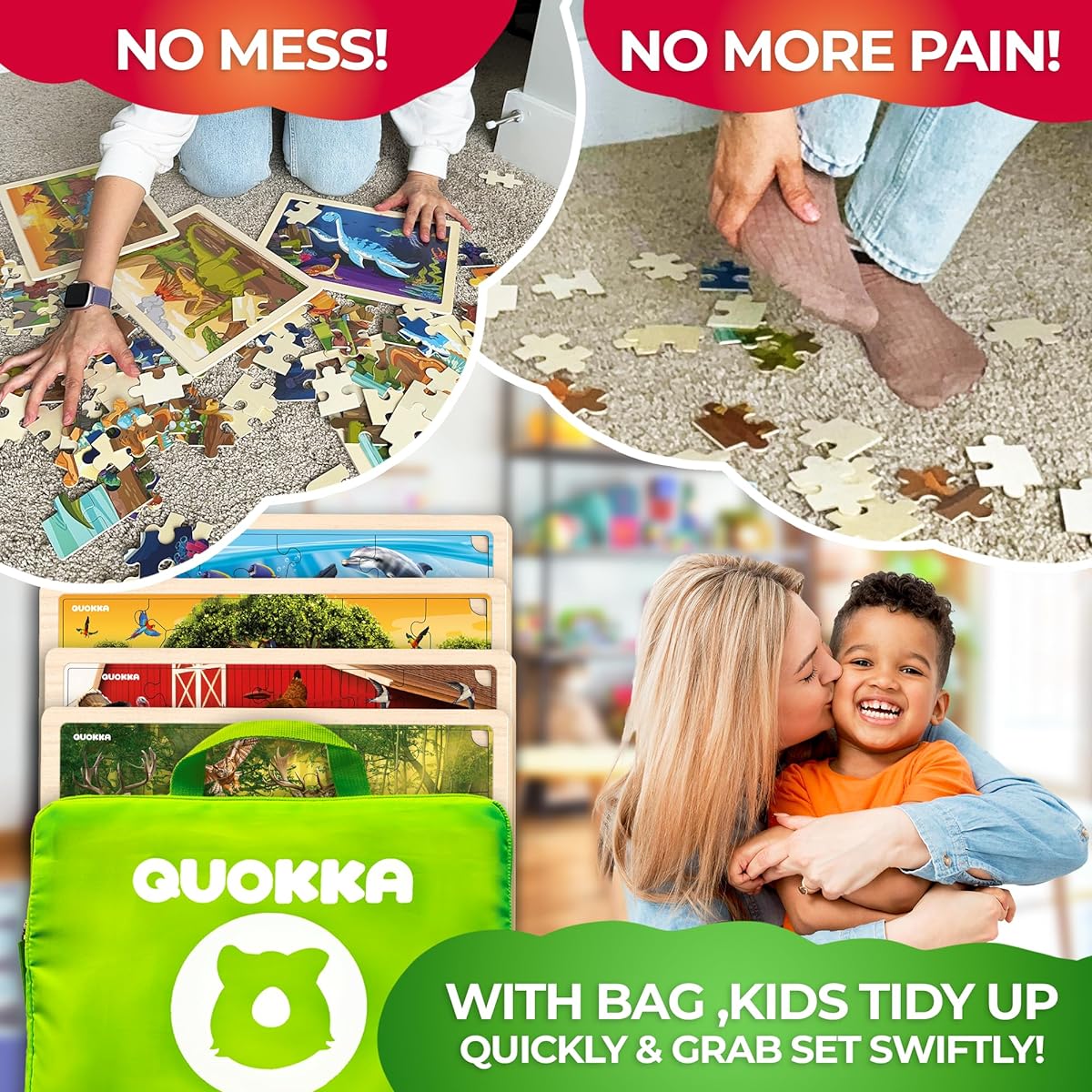 QUOKKA Set of 4 Puzzles for Kids Ages 4-6 - 24 Piece Wooden Toddler Realistic Montessori Puzzles for Ages 3-5 - Wild Animals Africa Ocean Farm Learning Games for Boys and Girls Ages 4-8