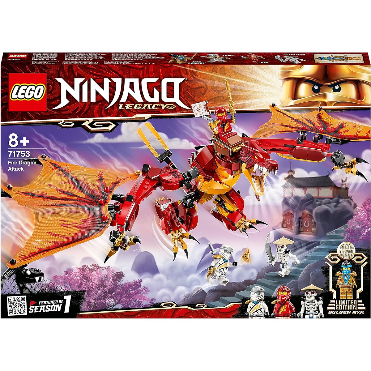 LEGO Ninjago Fire Dragon Attack 71753 Toy Ninja Dragon Boys Ages 8 and up