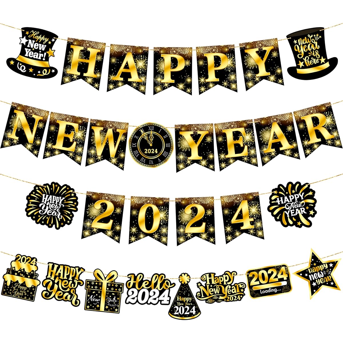 New Year's Eve Party Supplies Happy New Year Decorations 2023 New Year Background Gold Fringe Curtains Swirls Giant 2023 Foil Balloons for NYE Party Favors 33 Pieces
