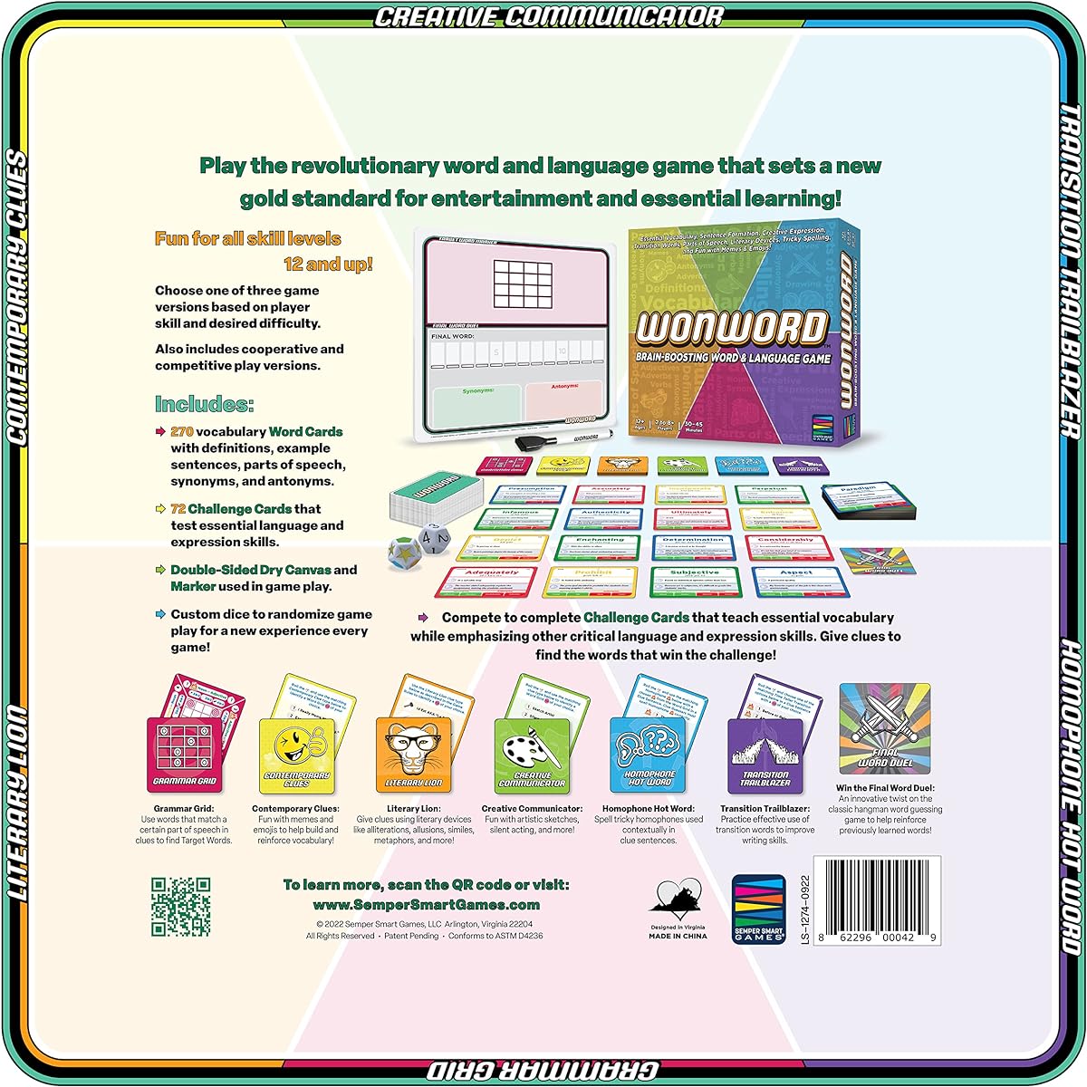 Semper Smart Games Wonword Brain Boosting Word Games Essential Vocabulary, Critical Language, and Creative Expression Fun for Ages 12 and Up