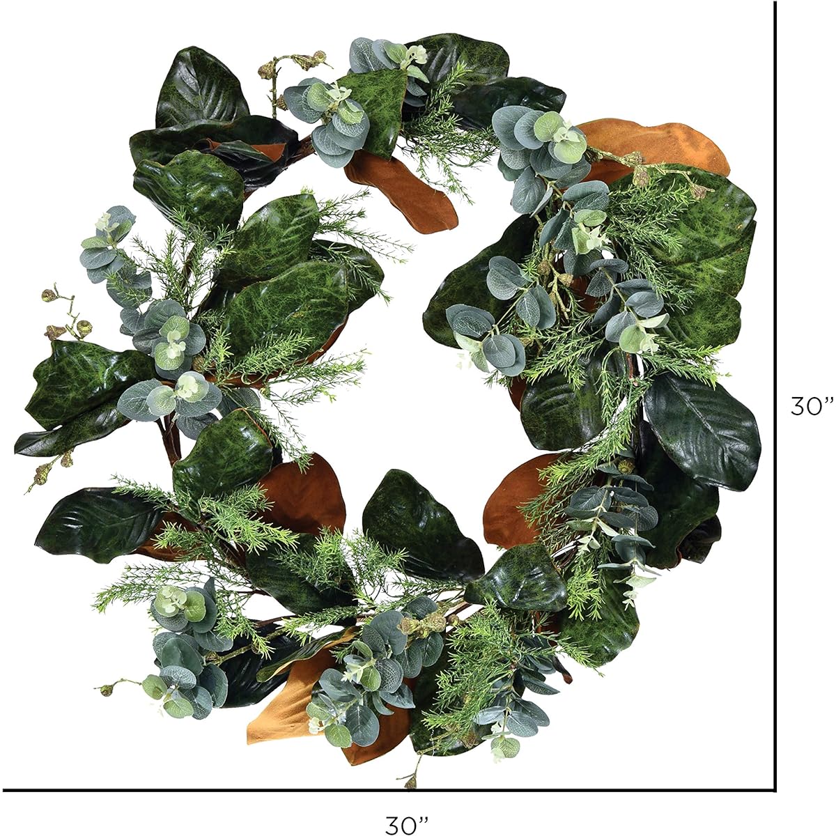 Vickerman 30" Everyday Artificial Green Magnolia Wreath, Artificial Indoor Floral Greenery Wreath for Home and Office Decor, Maintenance Free
