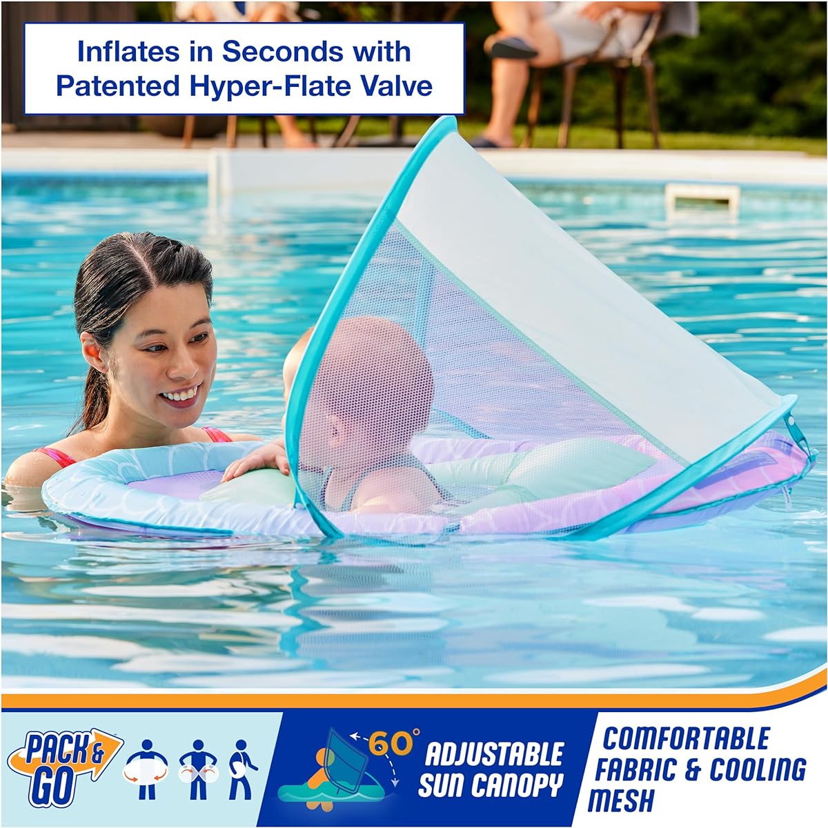 SwimWays Sun Canopy Inflatable Baby Spring Float for Kids 9-24 Months Mermaid Design