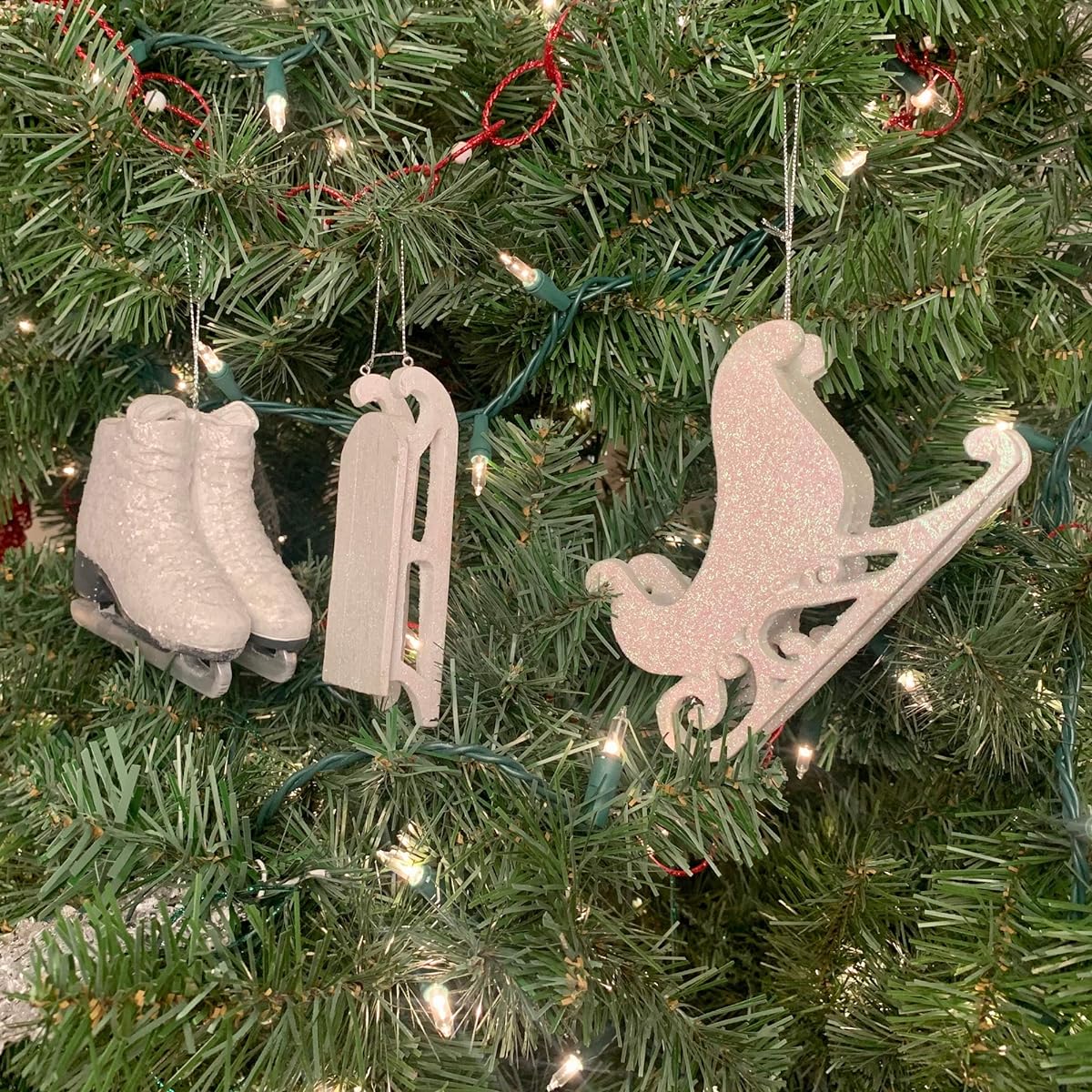 Winter Fun Christmas Ornaments Set of 3 - Skates, Sled, and Sleigh