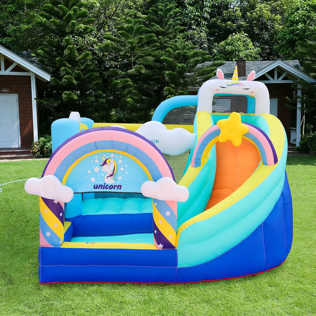 Doctor Dolphin Inflatable Bounce House for Kids Unicorn Bouncy House with Blower Toddler Bouncy Castle Kids Slide for Outdoor