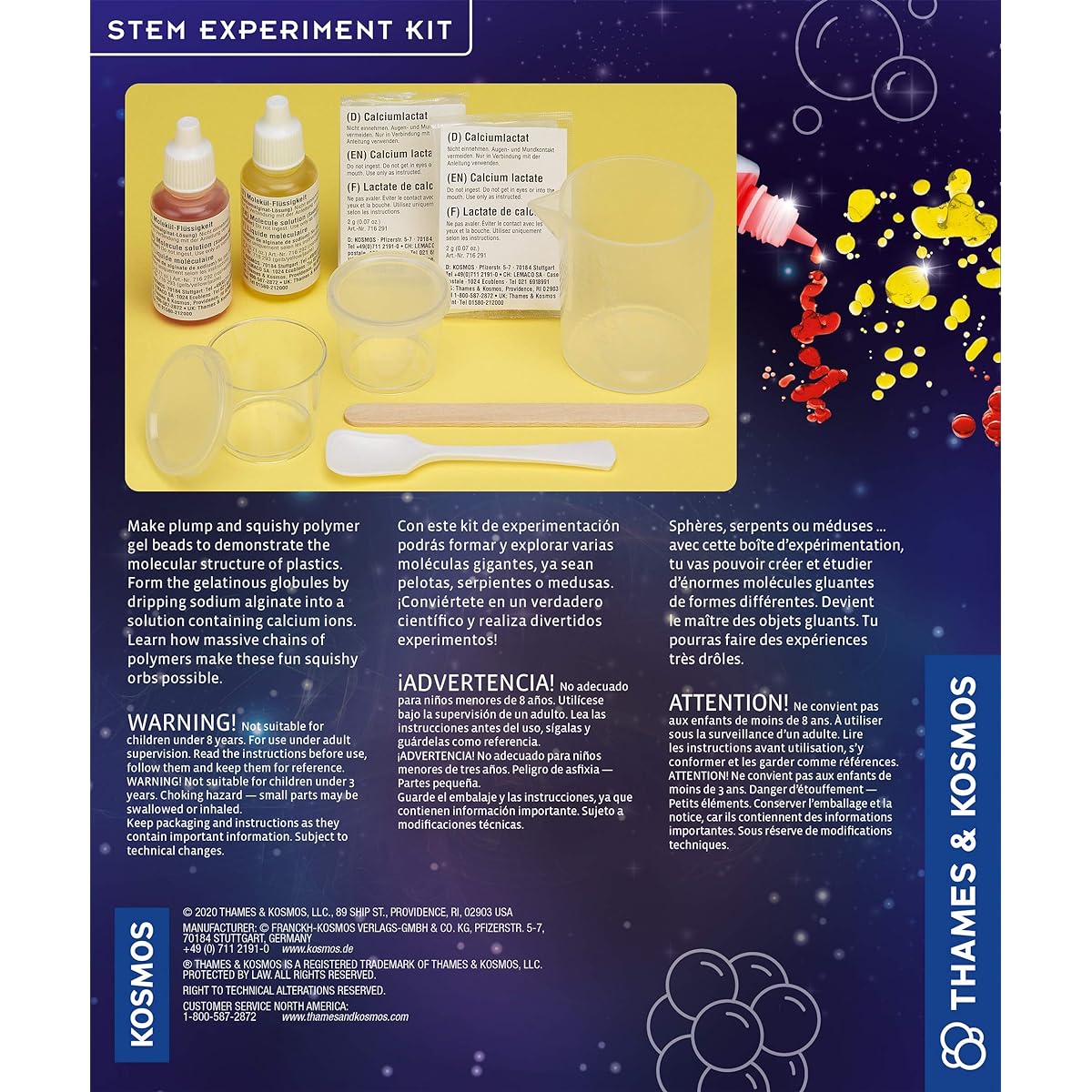 Thames & Kosmos Molecular Beads STEM Experiment Kit | Turn liquids into giant, fluffy slimy molecules | Learn about polymers | Tri-language instruction manual (English, French, Spanish)