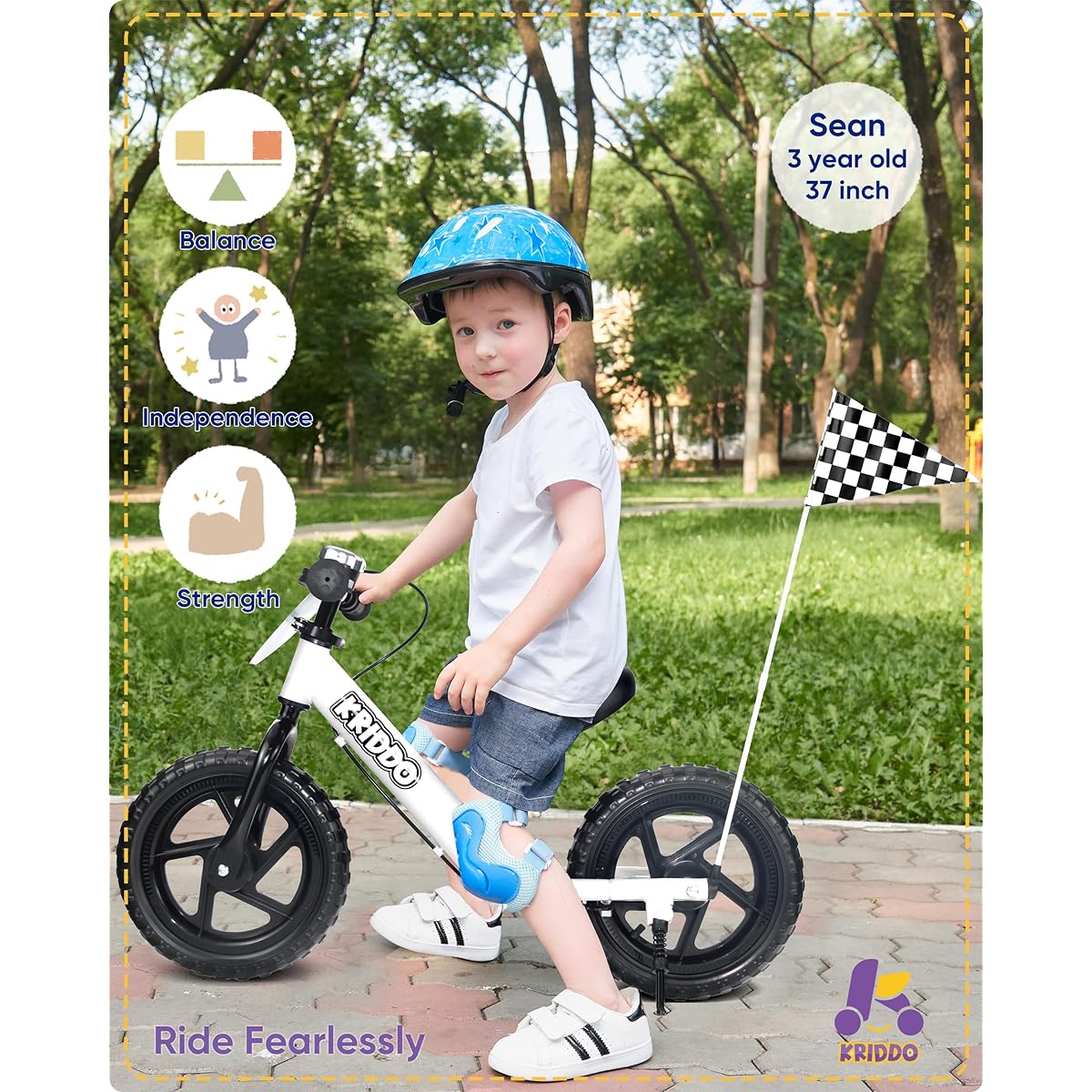 KRIDDO Pro Toddler Balance Bike 2 3 4 5 Years Old 12 Inch Push Bicycle with Hand Brake Stable Balancing Gift Bike for Boys/Girls Ages 2-5