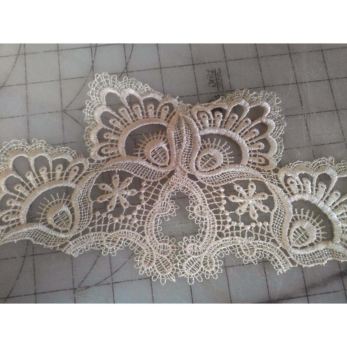 Doily Boutique Table Runner or Table Topper Square with Gold European Lace Size 34 Inch
