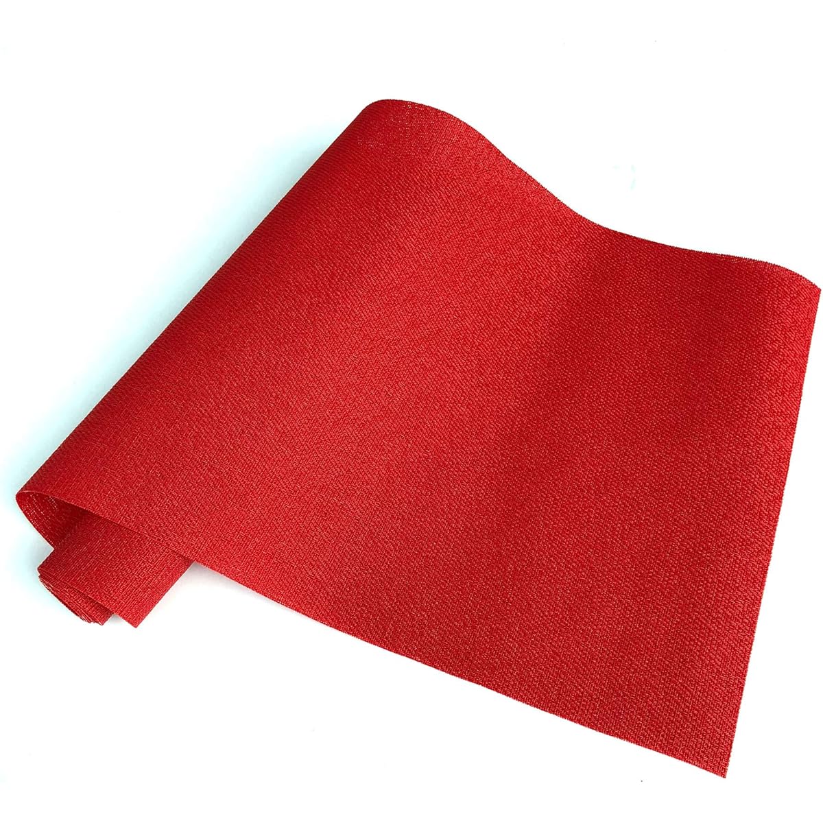 CAIT CHAPMAN HOME COLLECTION Holiday Woven Texture Design PVC Rectangle Insulated Text Line Table Runner (Red)