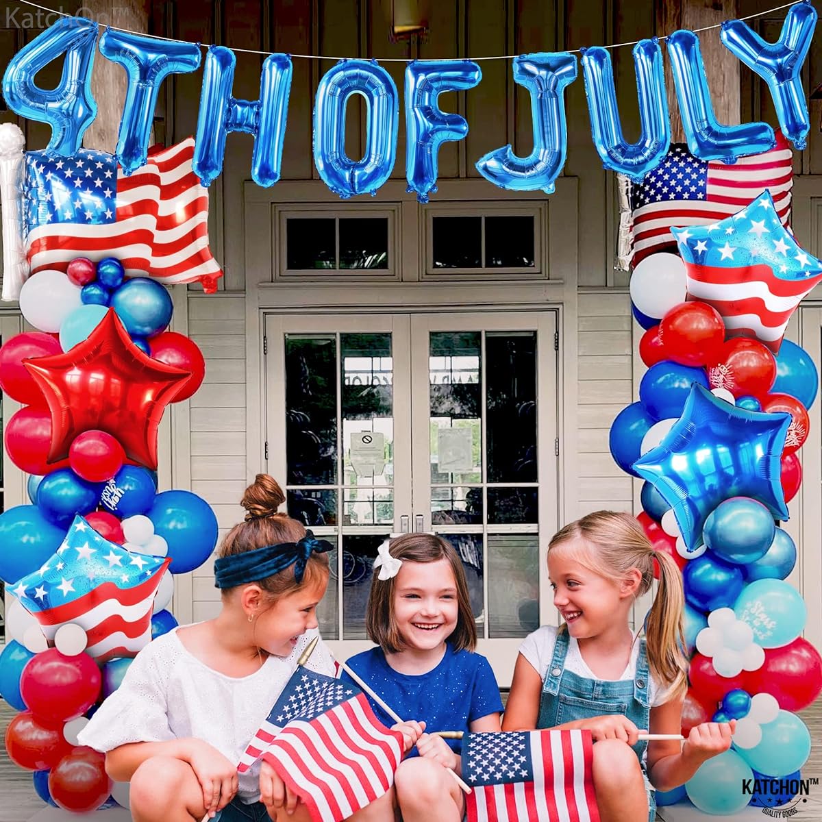KatchOn 4th of July Balloon Decorations - 26" American Flag Balloon and Star Balloon | 4th of July Decorations | 4th of July Balloons Memorial Independence Day Decorations