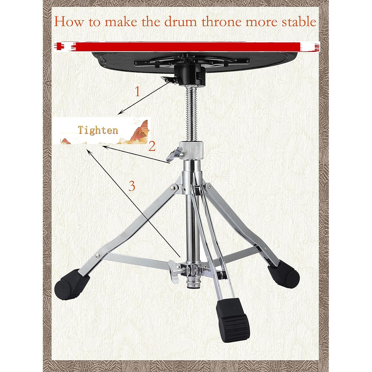 Liscym Drum Throne Height Adjustable Drum Stool Padded Rotatable Top Classic Black Saddle Drum Seat for Adults Portable Folding Drum Chair || Free Drummer Stool Slip Carpet Included