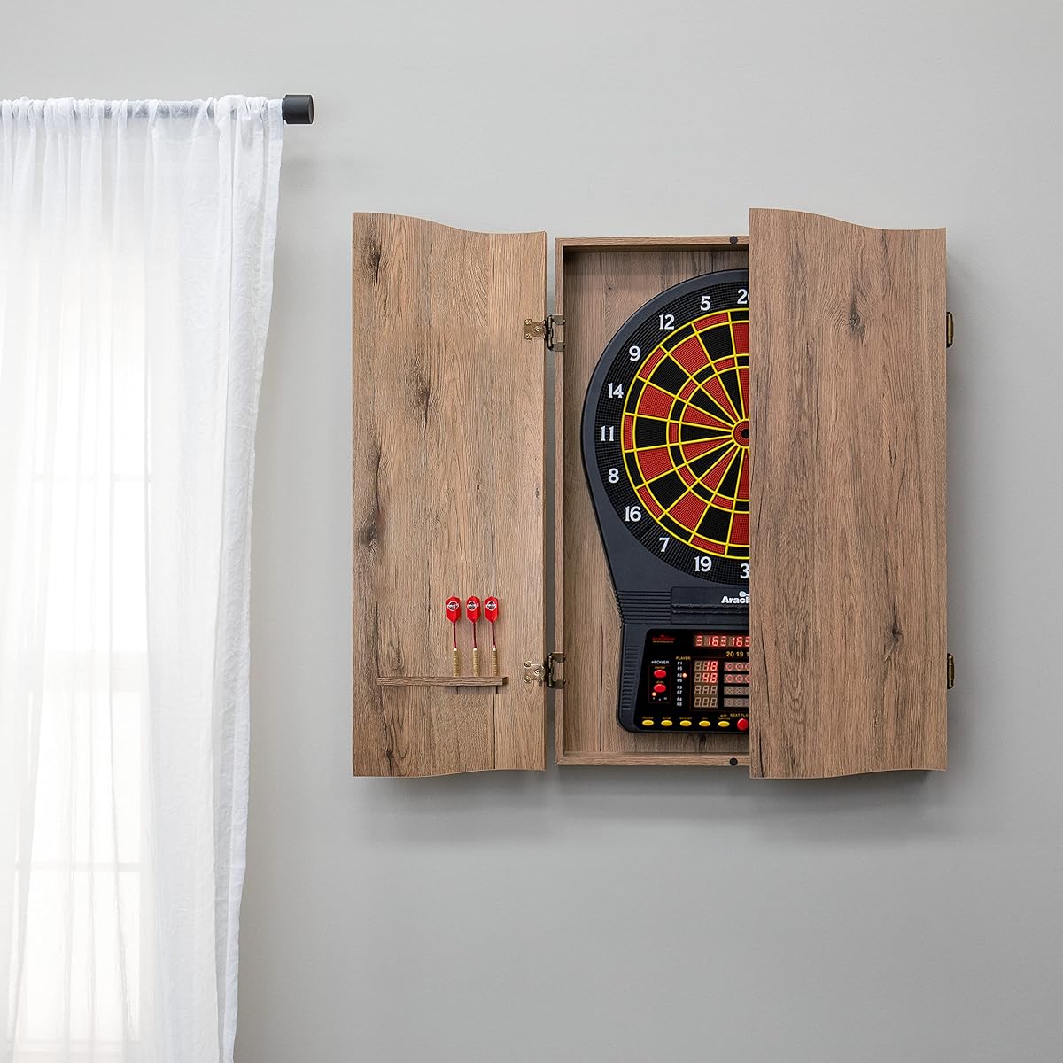 DMI Sports CricketPro Dartboard Cabinet Tan | Arachnid 15.5" CricketPro 900 800 750 650 Electronic Dartboard | Dartboard Not Included