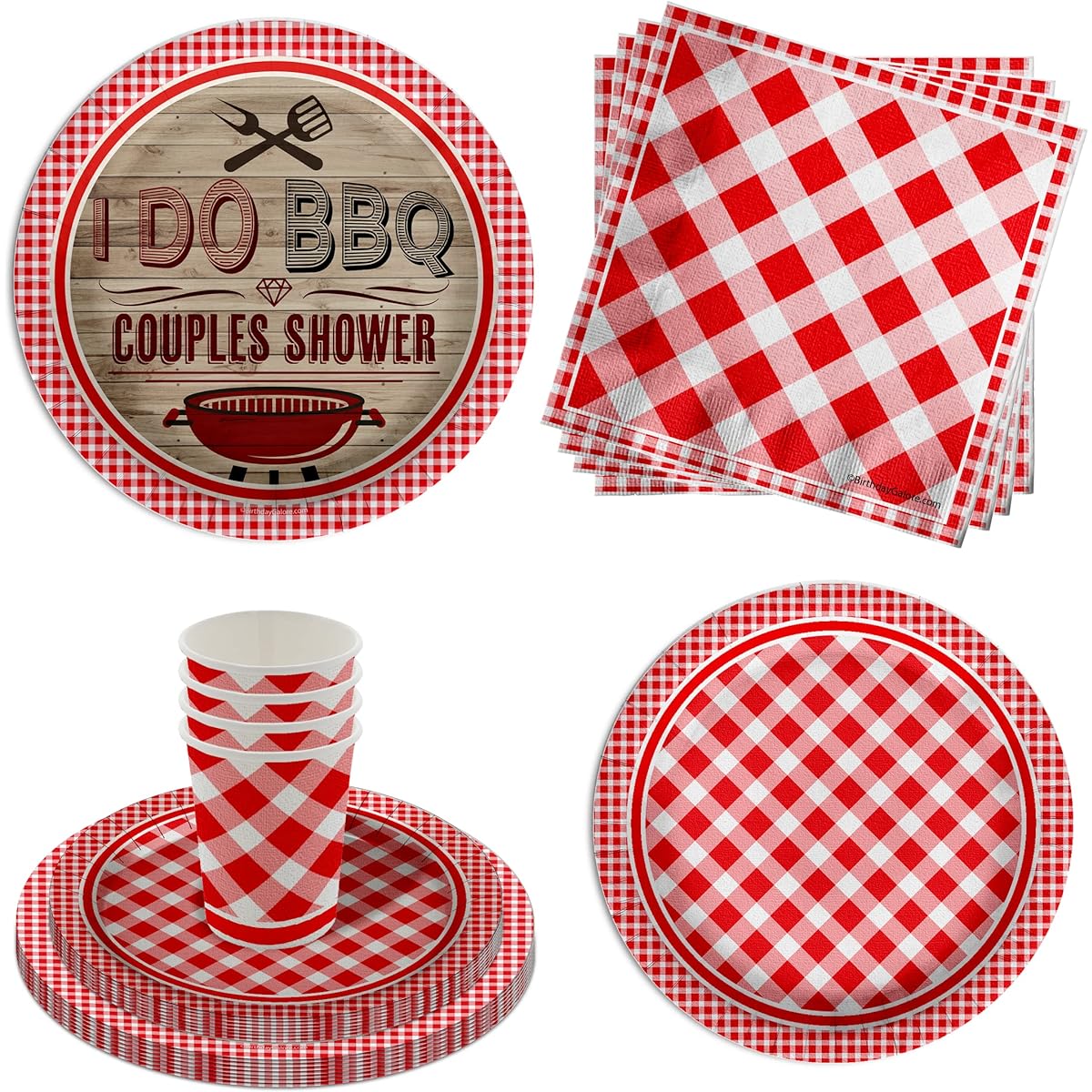 Birthday Galore Red Gingham Party Supplies - Couple Shower BBQ Large Plates - Bachelorette Bachelor Party Plates (I Do BBQ, 32 Pieces)