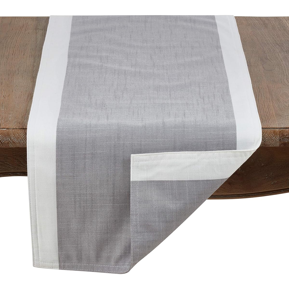 SARO LIFESTYLE Neoteric Collection Polyester Table Runner with Striped Border Design, 16" x 72", Gray